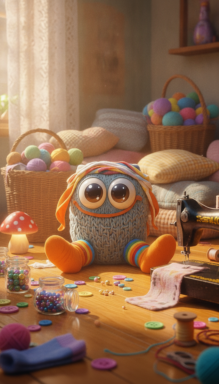 Magical Yarn Unraveling and Thimble Knight Adventure in a Sunlit Craft Room